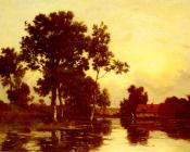 里昂 莱歇 : Paysage De Riviere Au Crepuscule